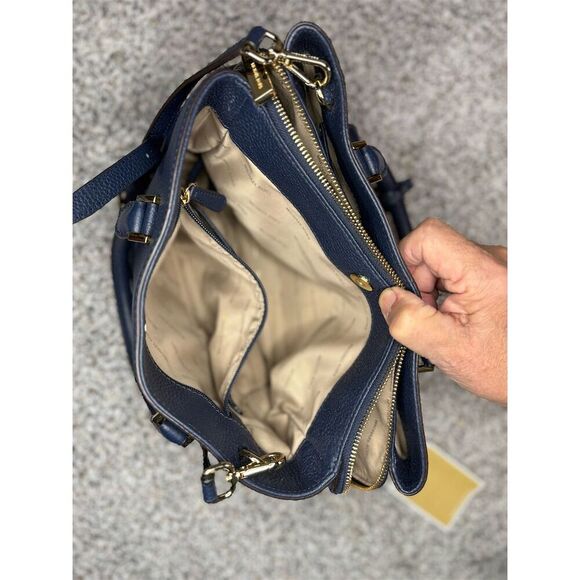 Michael Kors Haley Large Navy Blue Leather Satchel Handbag Women's Bag - Picture 11 of 16